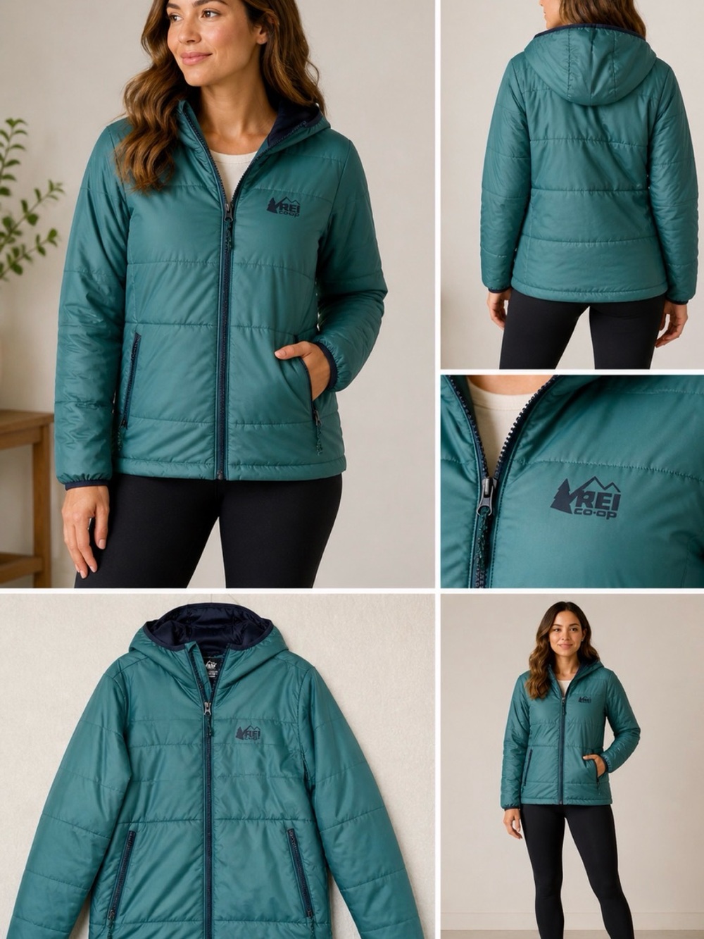 REI Co-op Insulated Hooded Jacket Green Full Zip Women’s Medium